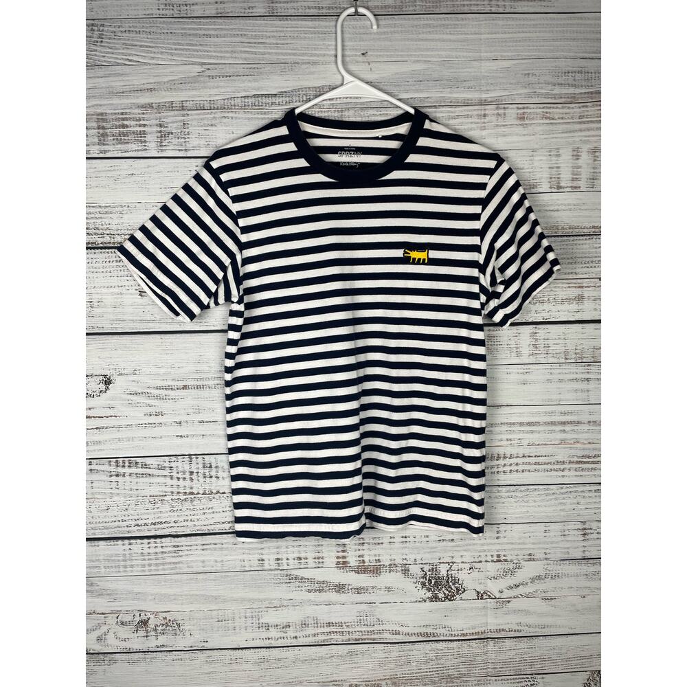 KEITH HARING x UNIQLO Dog SPRZ NY Small Art T-Shirt Blue White Striped